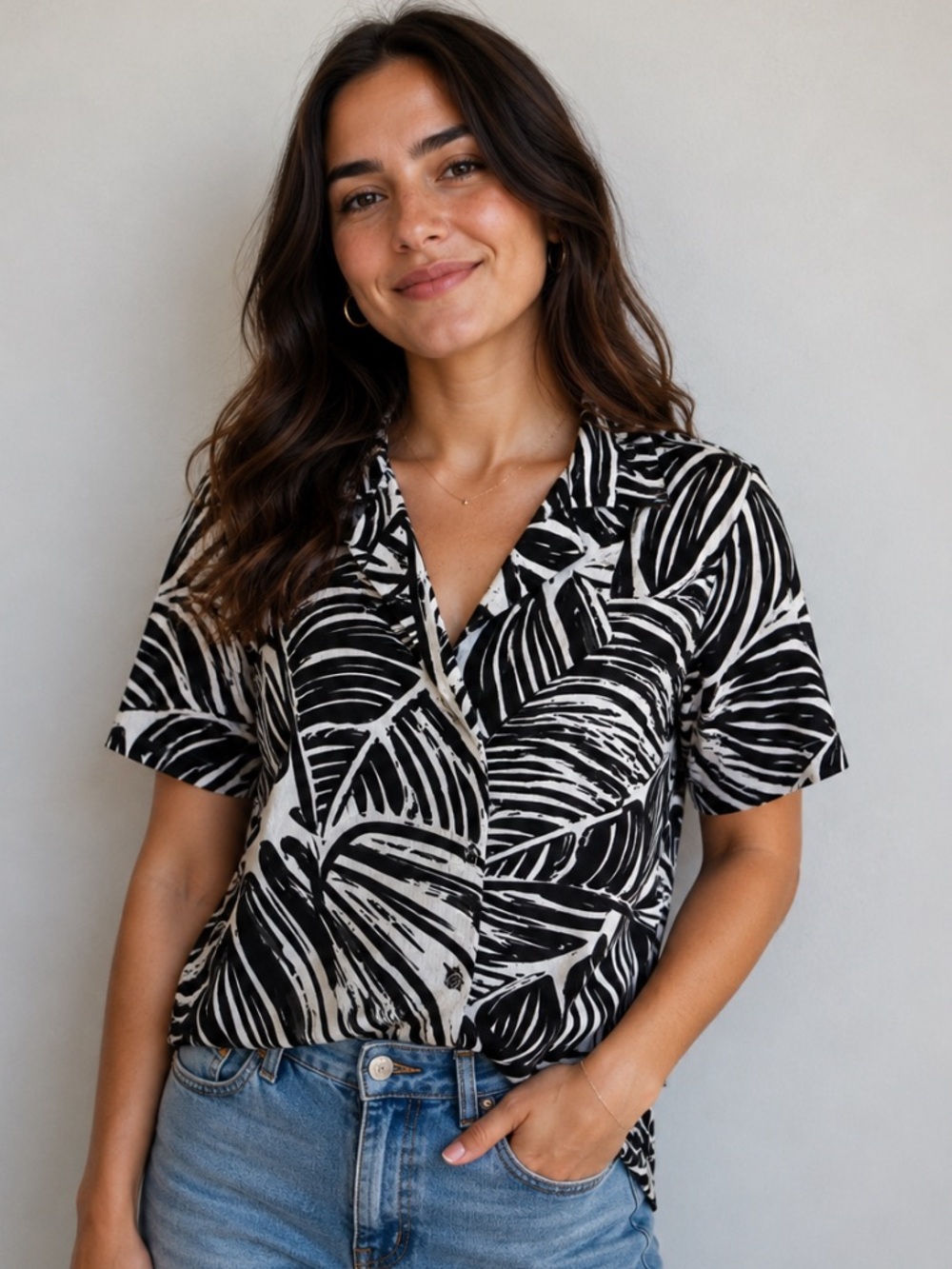 James World tropical palm leaf Button Up shirt short sleeve Zeleef W624 XL